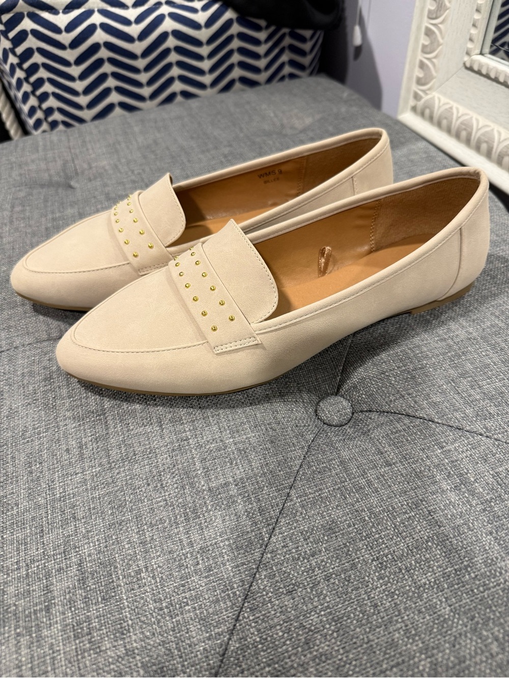 Report Cream Loafers with Gold Stud Accent